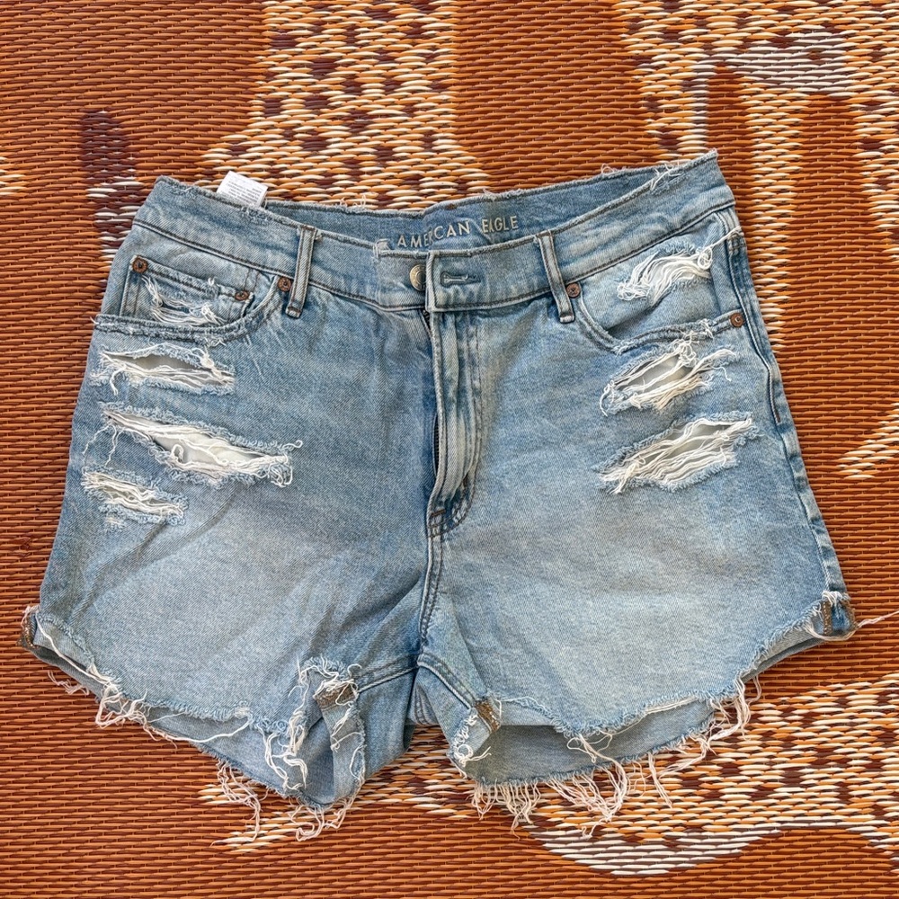 American Eagle Outfitters Light Blue Distressed Denim Shorts